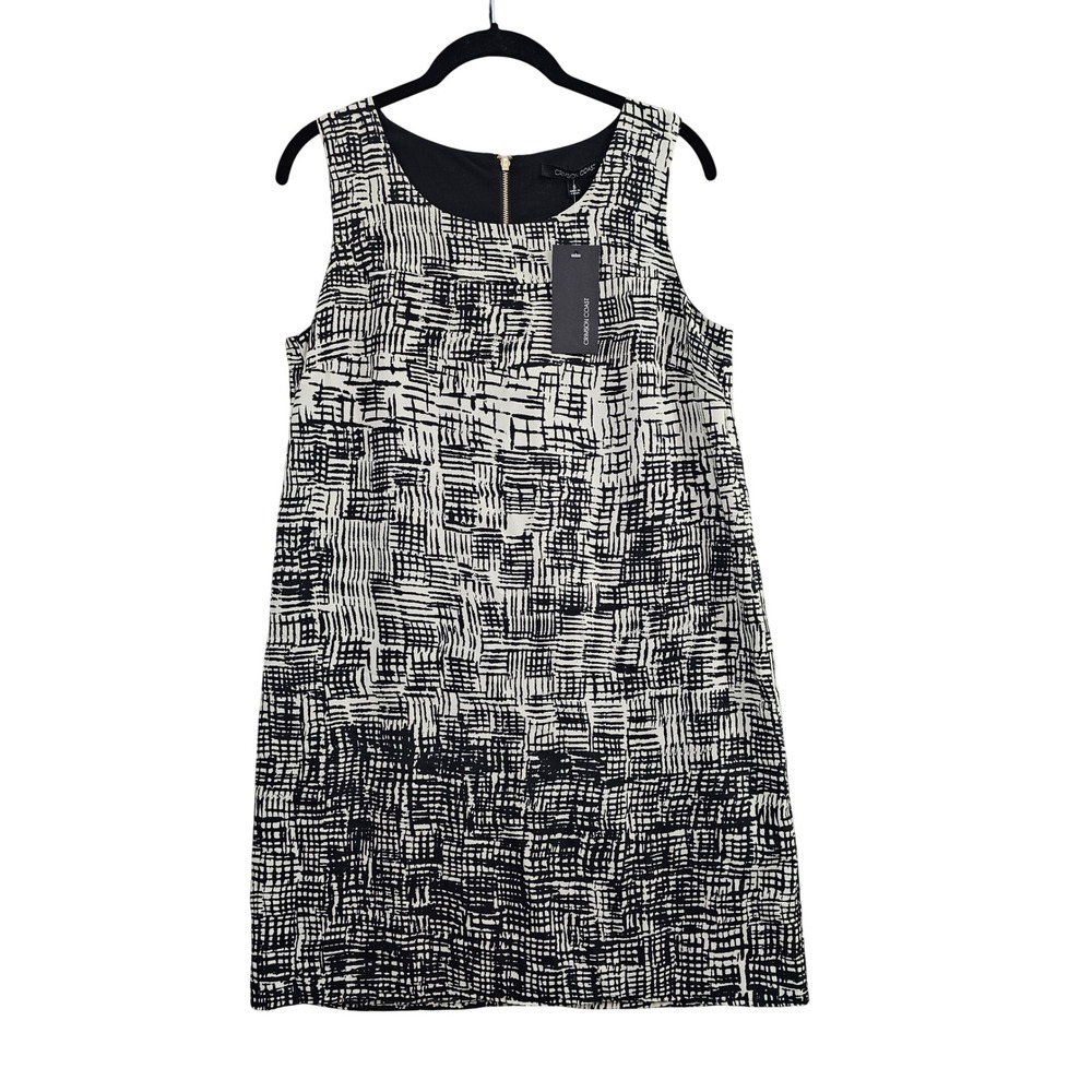 Crimson Coast Shift Dress Womens Small Black White Abstract Print Sleeveless